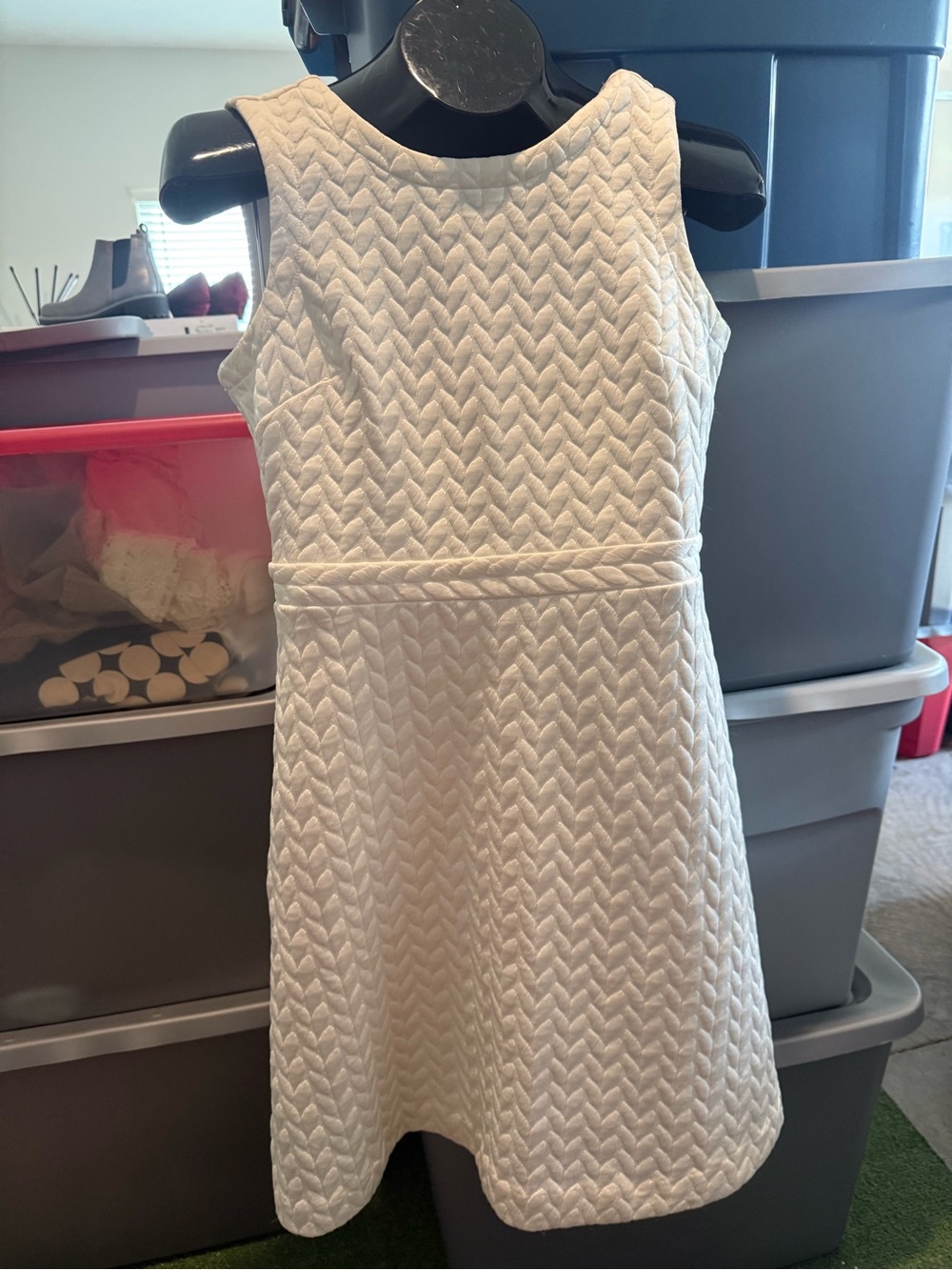 Textured White Sleeveless A-Line Dress p43